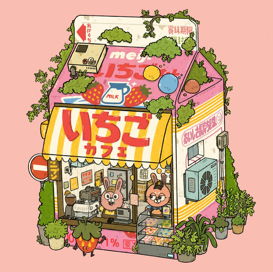 Strawberry Milk Cafe Art Print