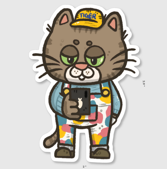 Cat with Overalls Vinyl Sticker
